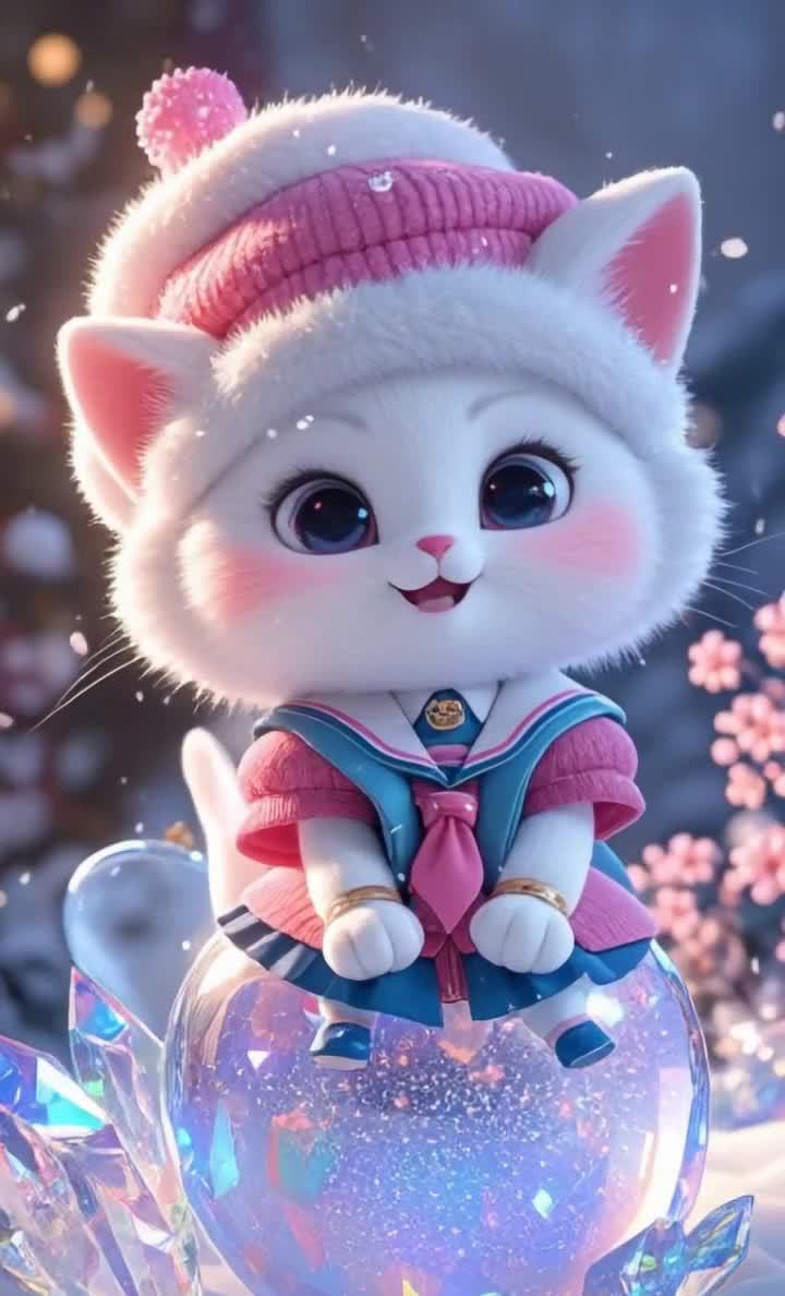 水手服卡通猫咪坐闪光球