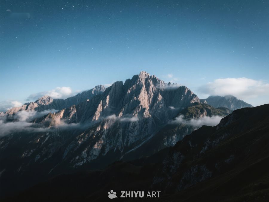 夜幕下的山峰与云雾 448