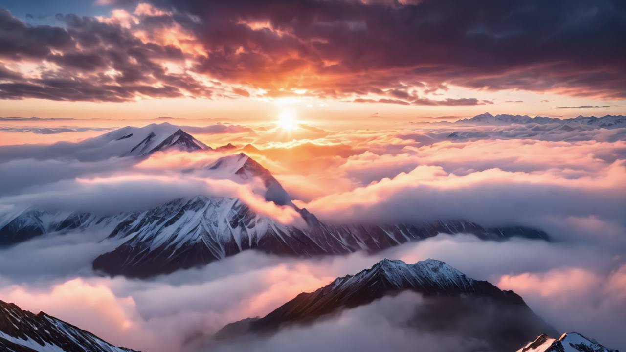 珠穆朗玛峰喜马拉雅山脉航拍日出日落云海延时 5