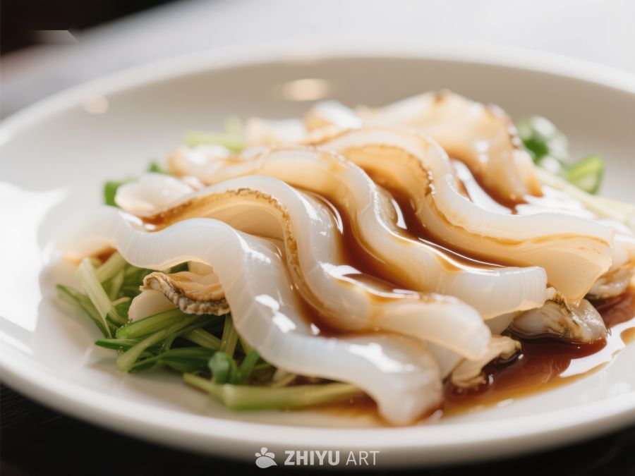 鲜嫩鱿鱼搭配青菜，淋上酱汁的美味佳肴 1529