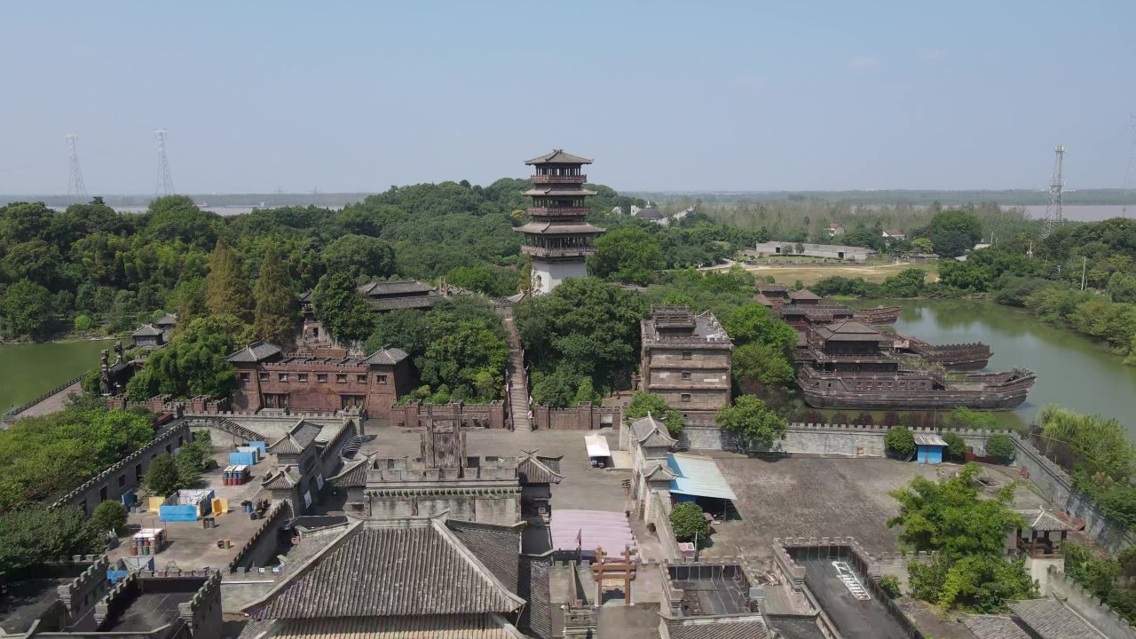 湖北赤壁三国古战场风景航拍  