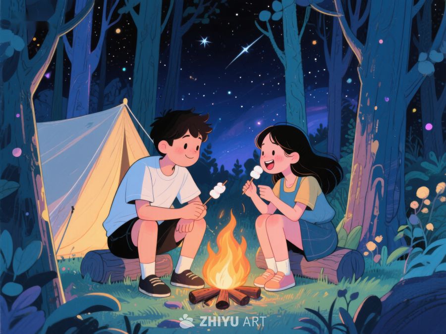 夜幕下的森林露营 994