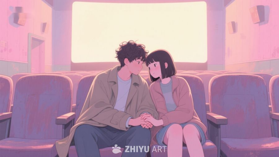 情侣在电影院温馨相拥 256