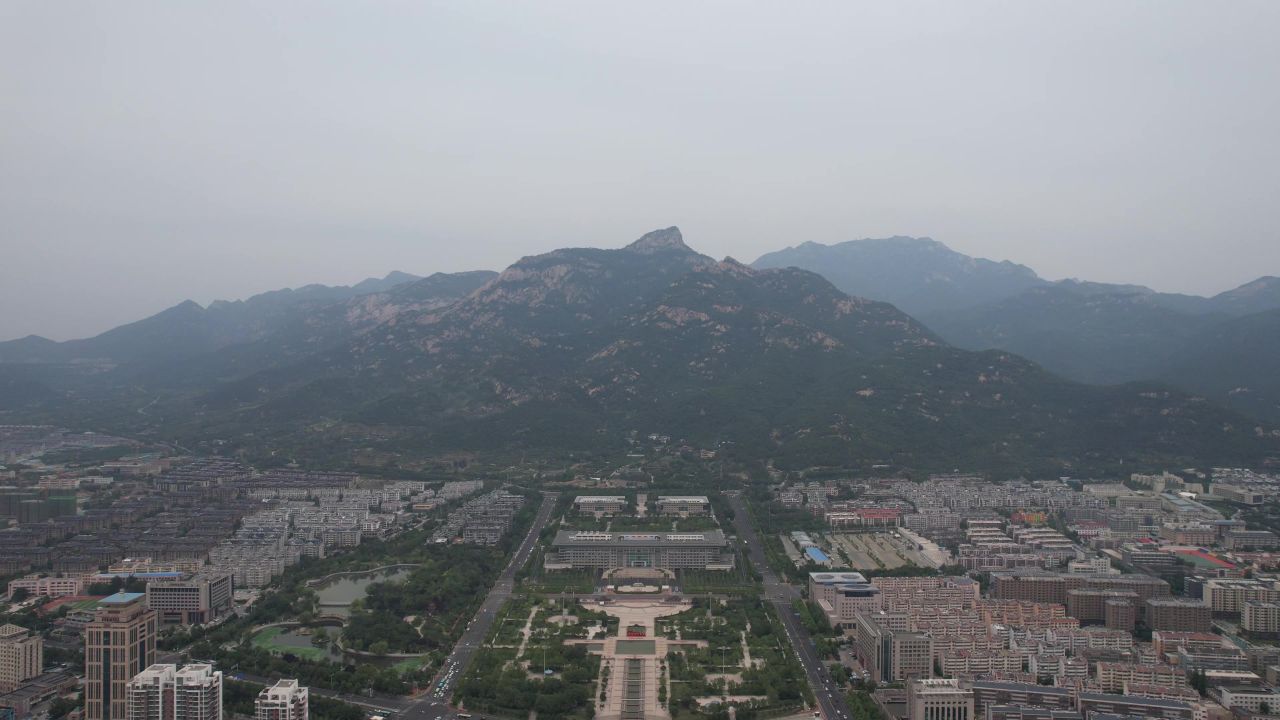 山东泰安城市风光航拍 