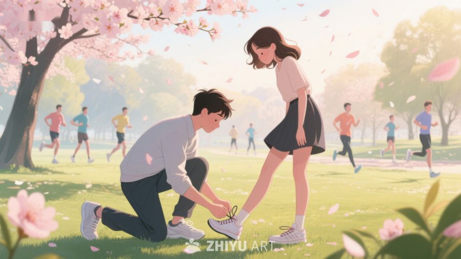 公园里男子为女子系鞋带 205
