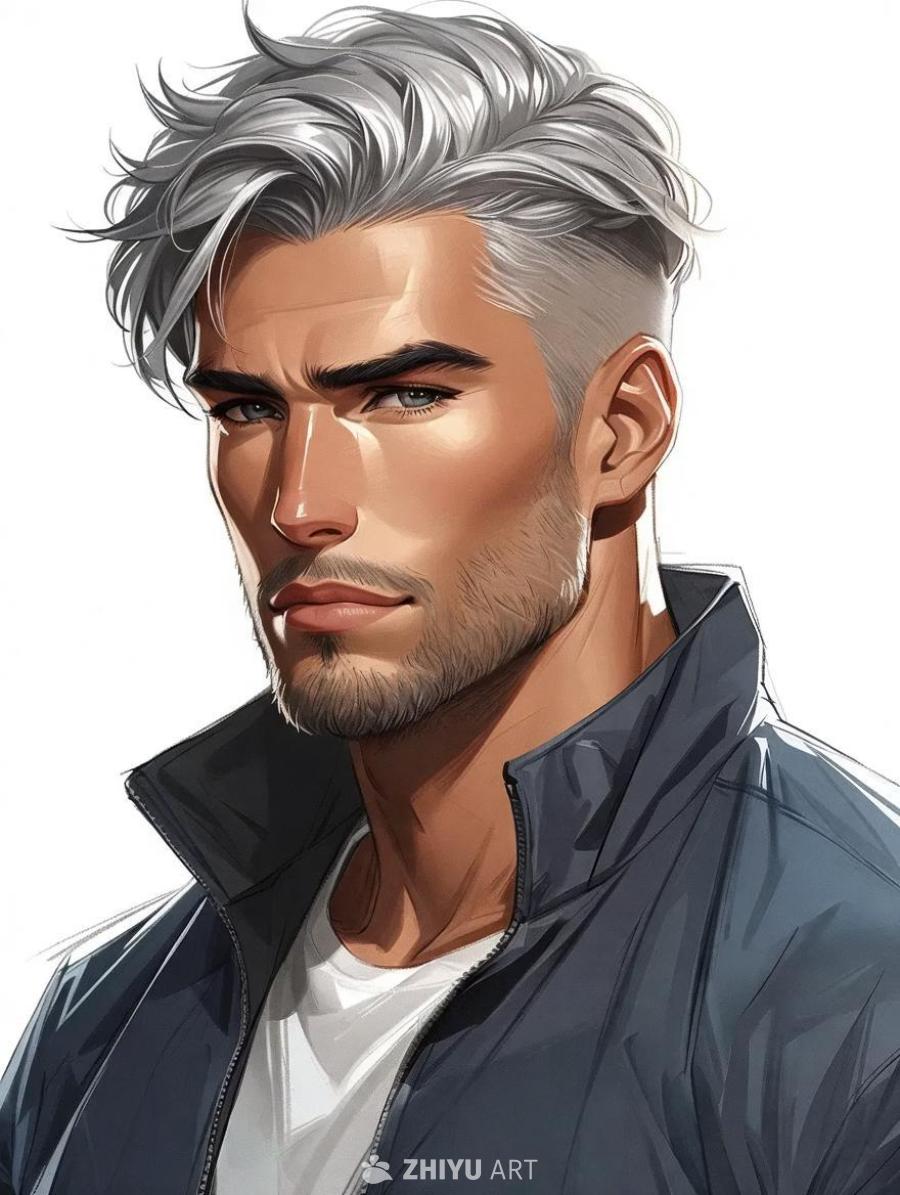 一个卡通风格的男人画像，使用热灰度素描线条画法，背