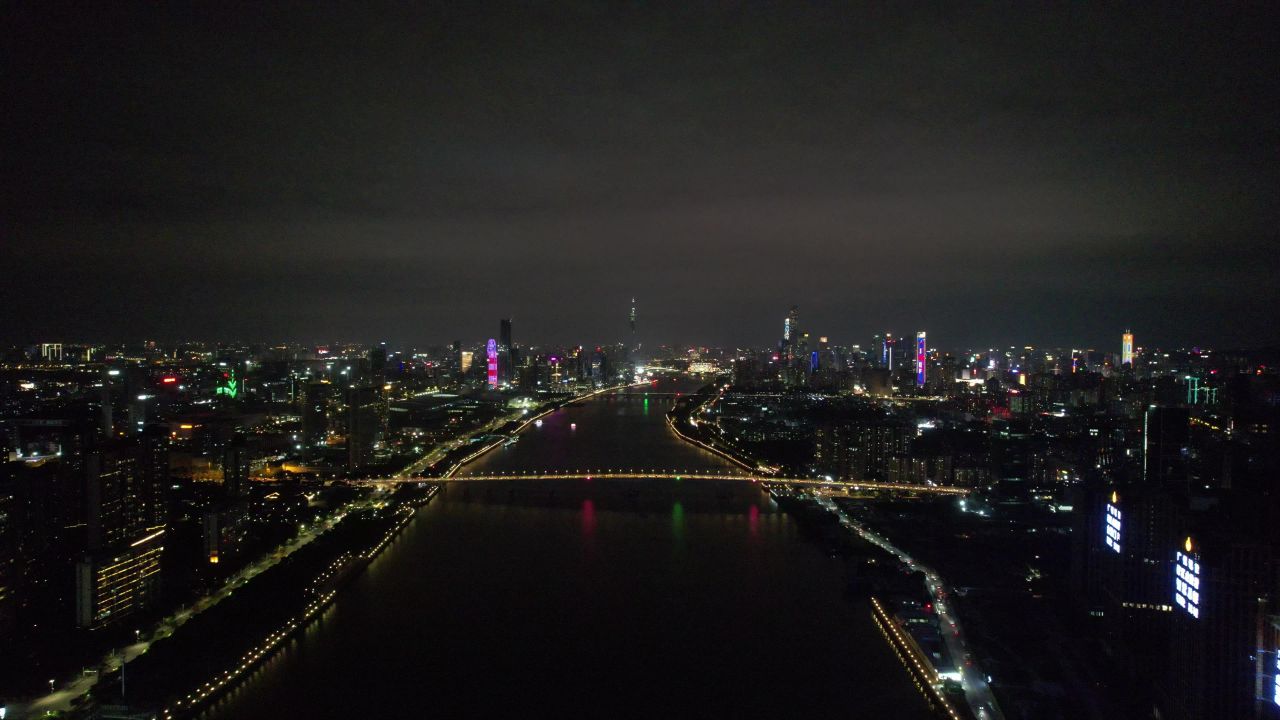 广州城市夜景灯光航拍 