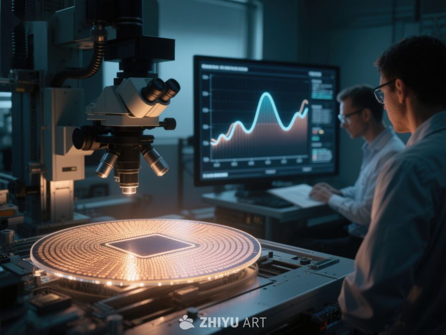 实验室中科学家分析半导体芯片 404