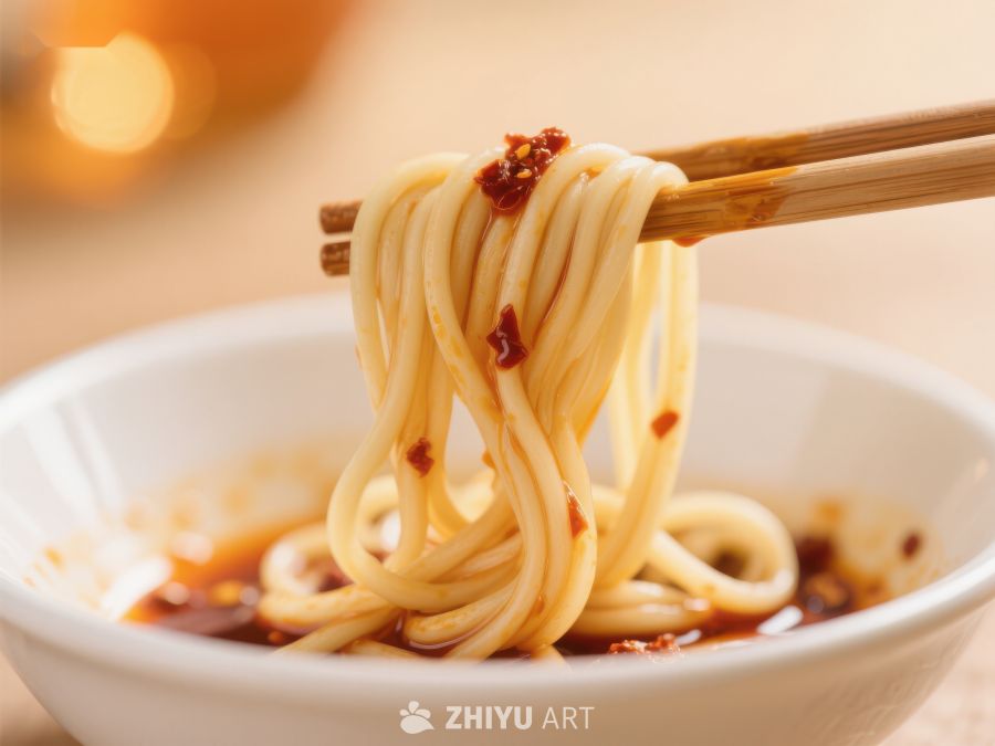 筷子夹起香辣面条 729