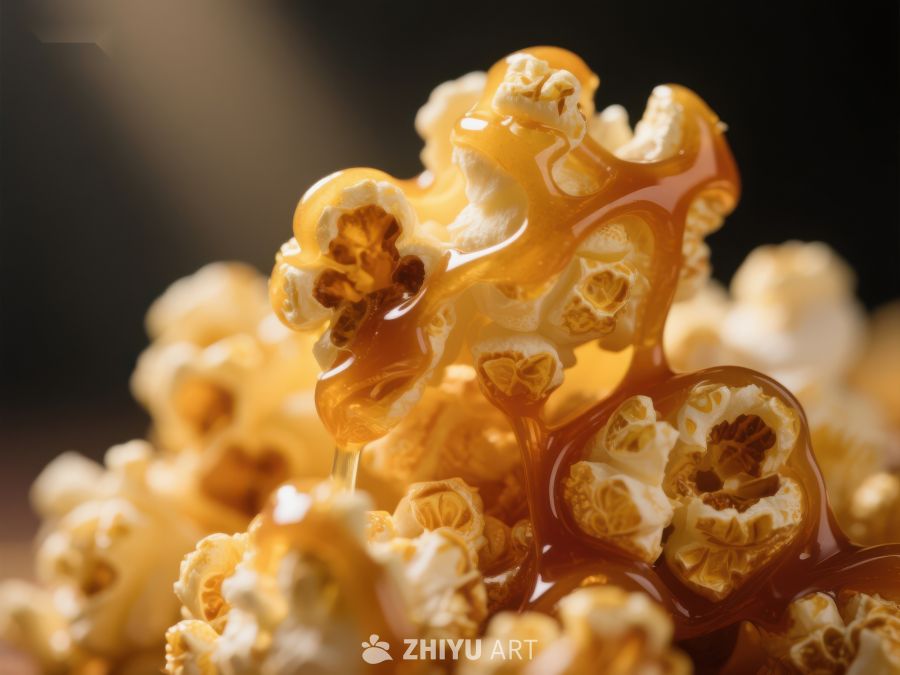 焦糖覆盖的爆米花特写