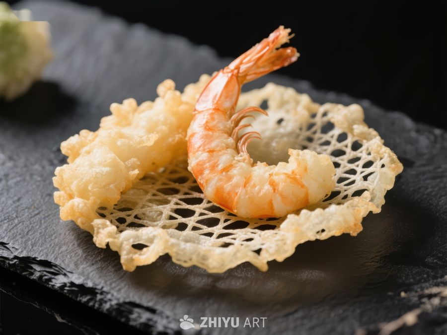 金黄虾仁配脆饼装饰 492