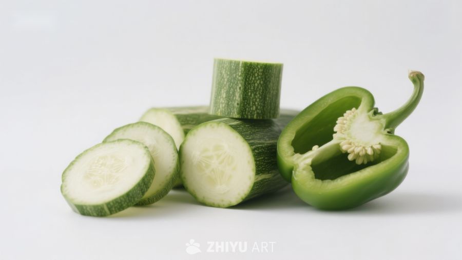 黄瓜与青椒切片静物