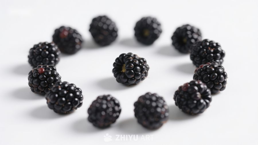 新鲜黑莓排列成圆形