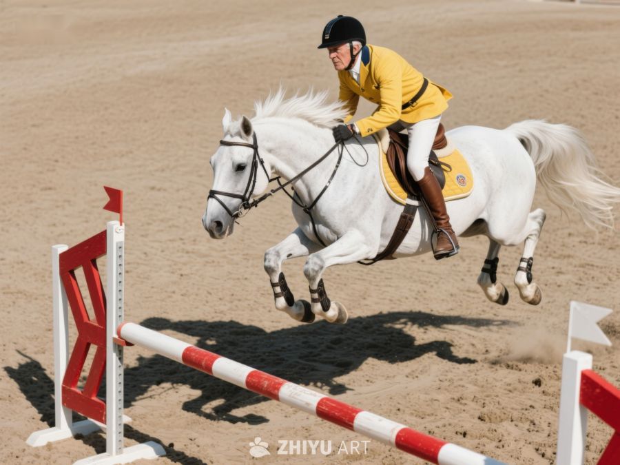 骑手驾驭白马跃过障碍 670