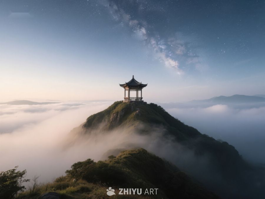 山顶亭台云海夜景 131