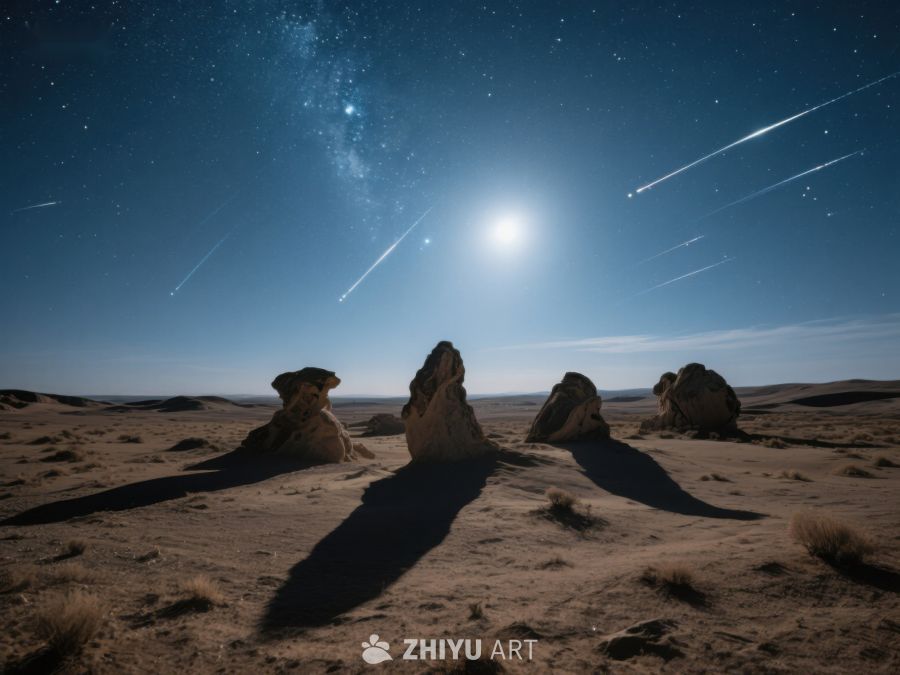 沙漠夜景：星空与流星 90