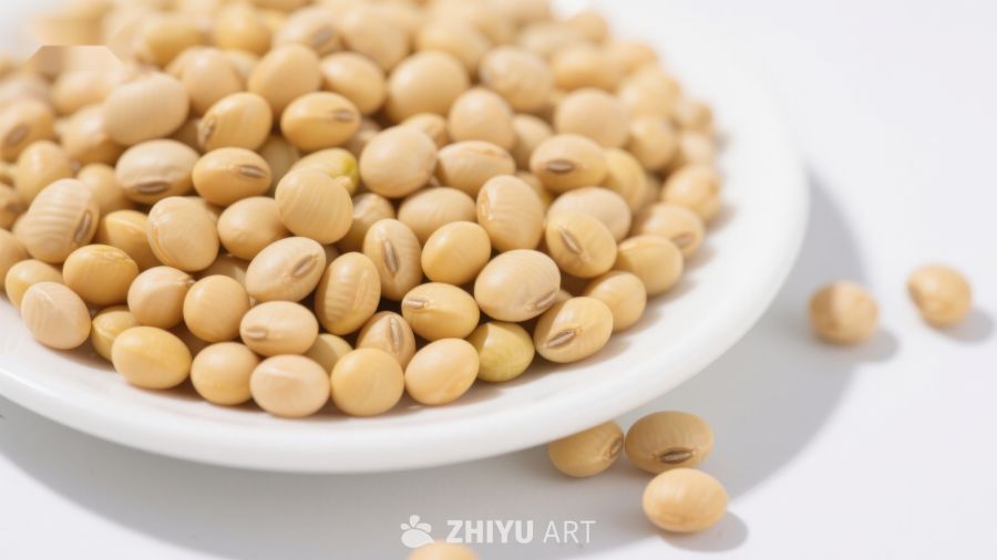 盘中黄豆特写