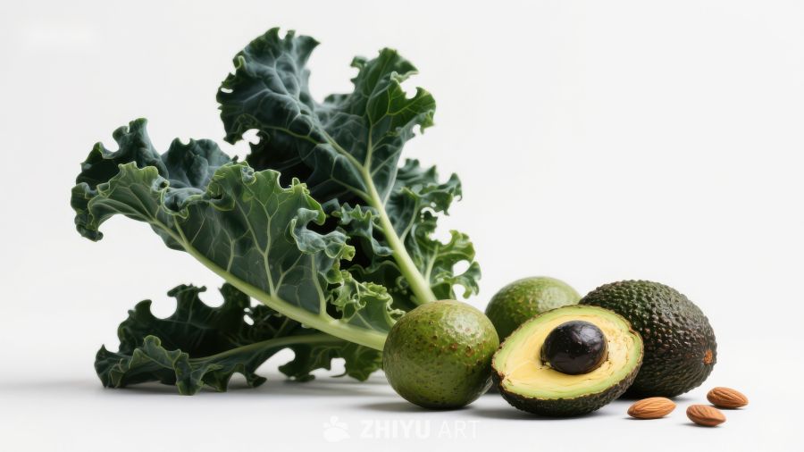 新鲜牛油果与羽衣甘蓝