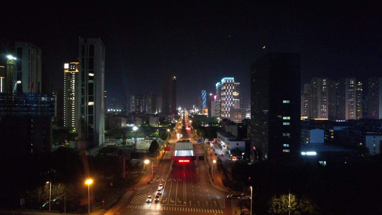 山东日照城市夜景灯光航拍  