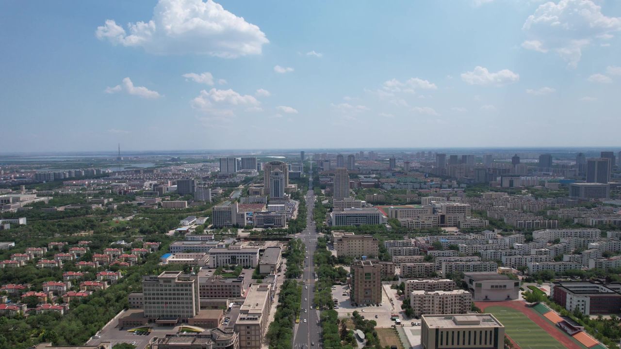 山东东营城市风光航拍  