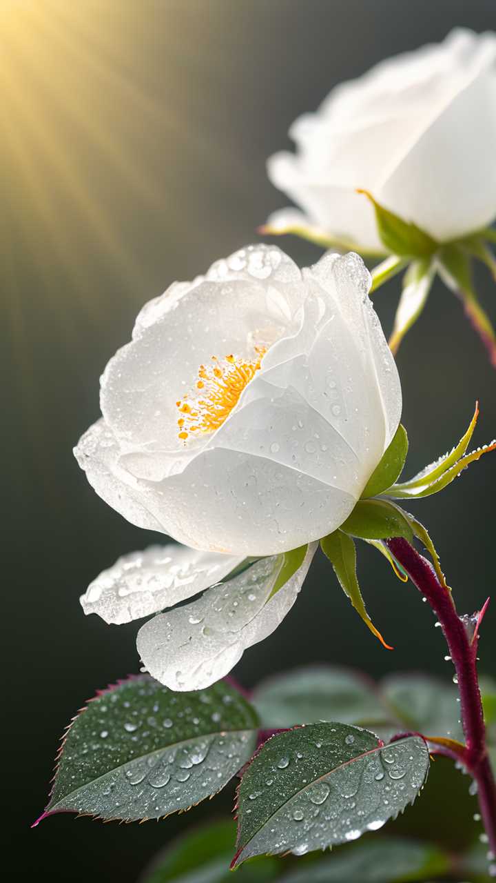 雨后的蔷薇花近景晶莹剔透