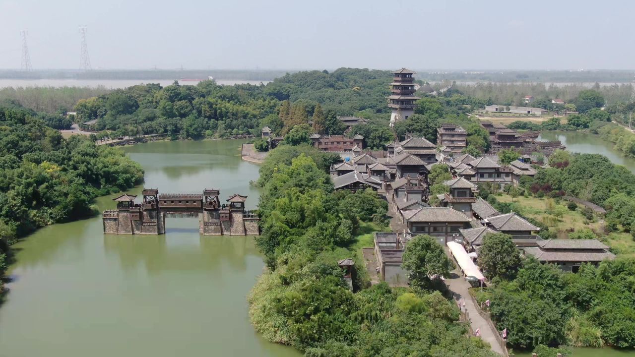 湖北赤壁三国古战场风景航拍  