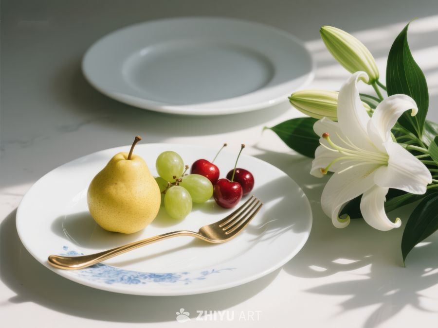 静谧餐桌：水果与百合花的优雅搭配 341
