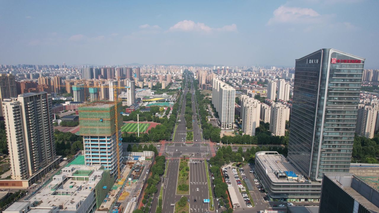 山东淄博新城城市建设交通航拍 