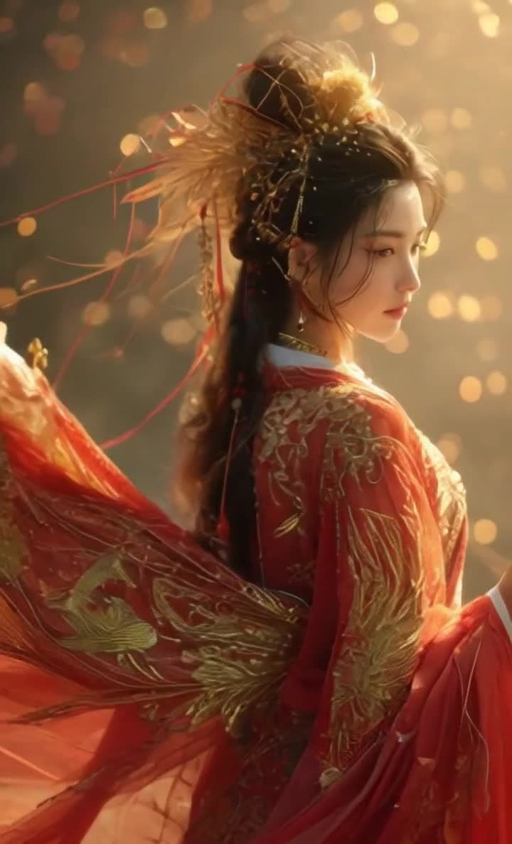 红金华服女子金色梦幻光晕背景