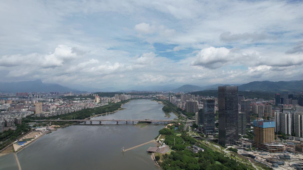 福建福州闽江尤溪大桥交通航拍