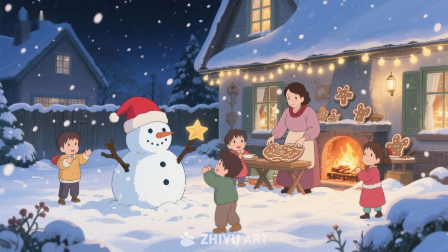 冬夜温馨家庭圣诞场景 72