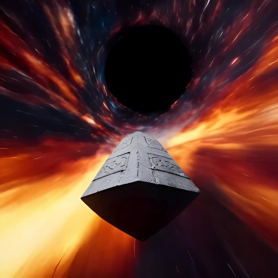 前方是一个巨大的单体结构，它正穿越宇宙中心的一个黑