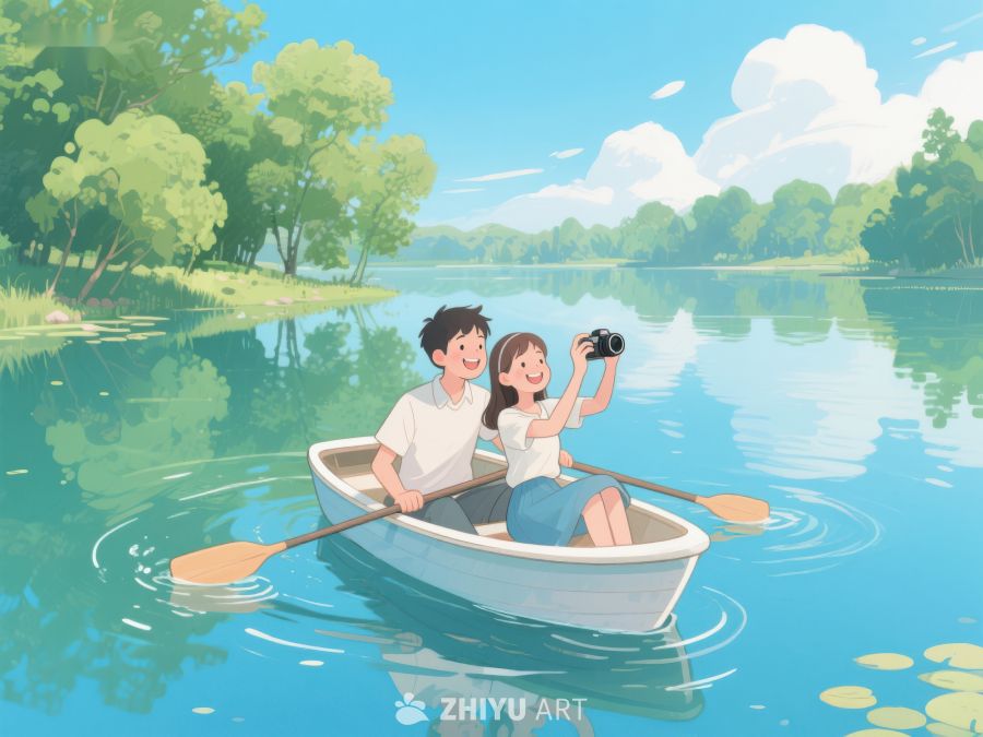 湖上划船，情侣拍照留念 320