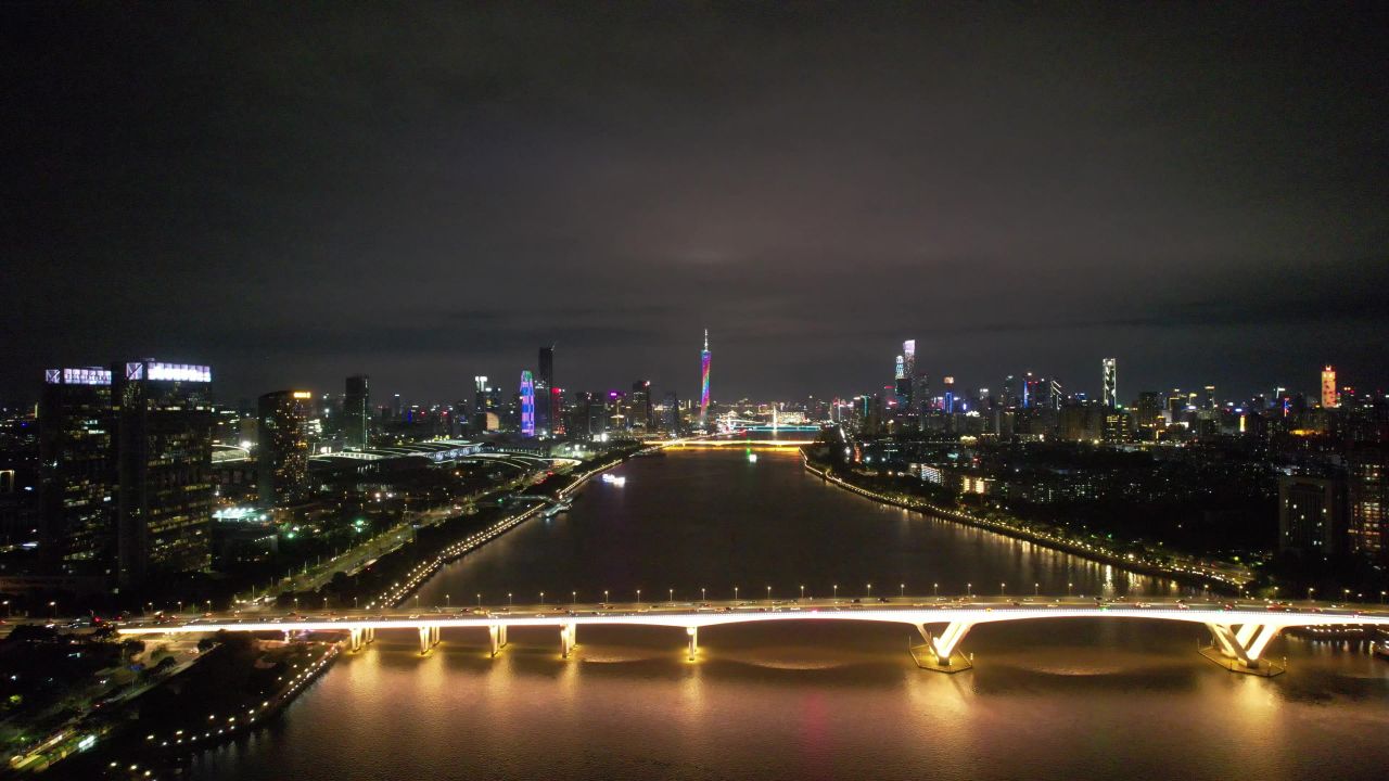 广州塔珠江夜景灯光航拍 