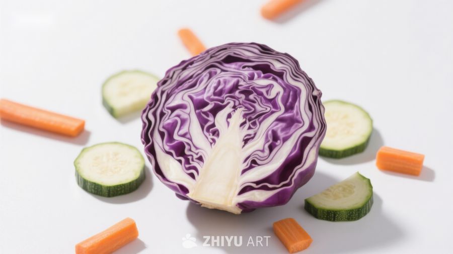 紫甘蓝与蔬菜切片特写
