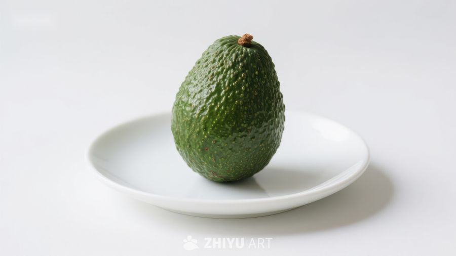 单个牛油果置于白色盘中
