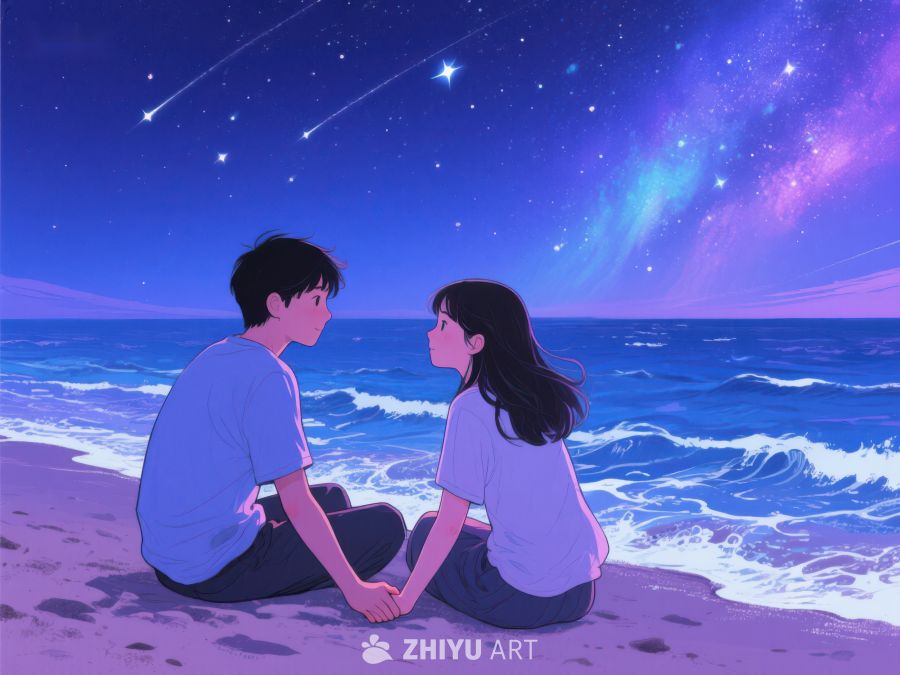 海边夜空下的浪漫对视 237