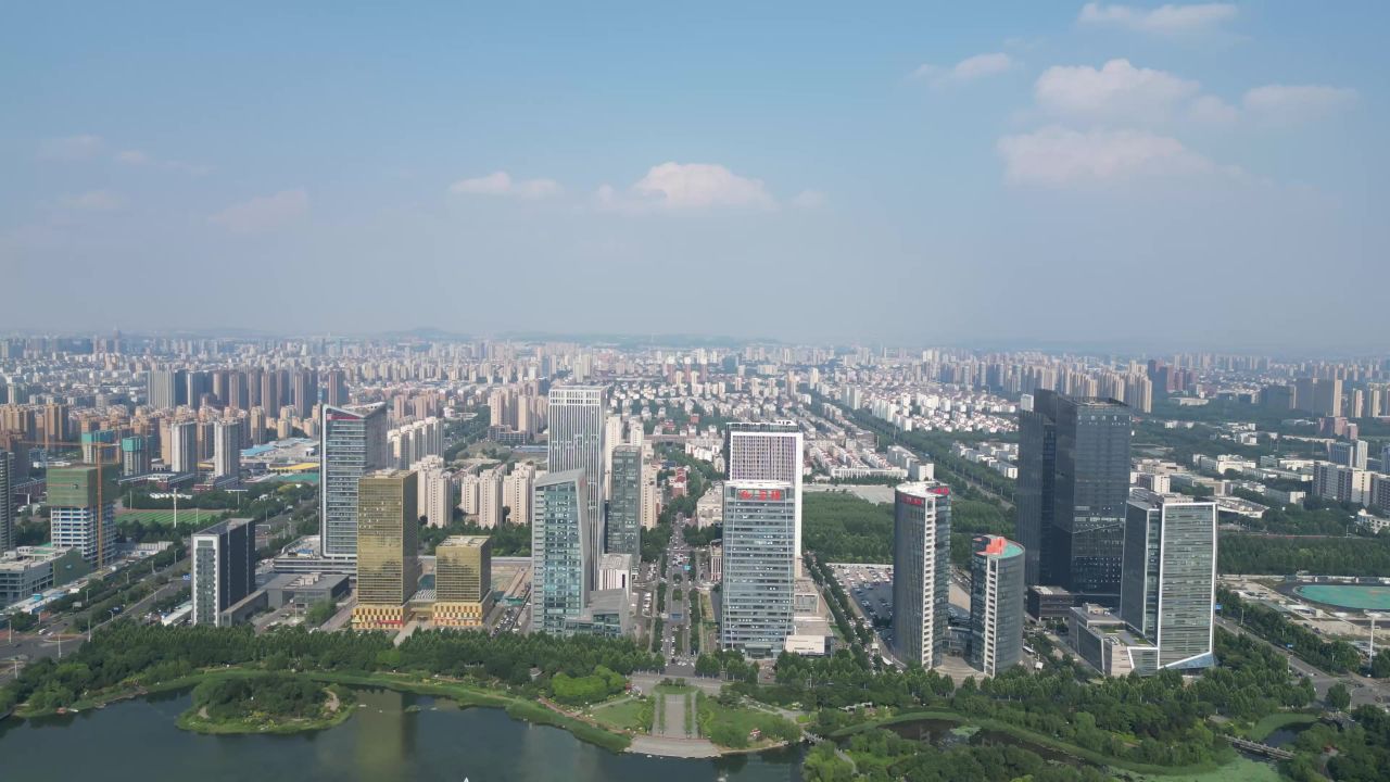 航拍山东淄博城市建设淄博风光