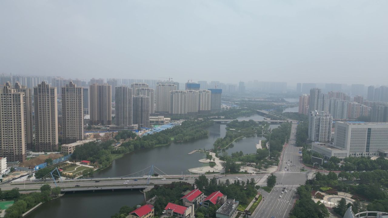 航拍山东菏泽八一路桥