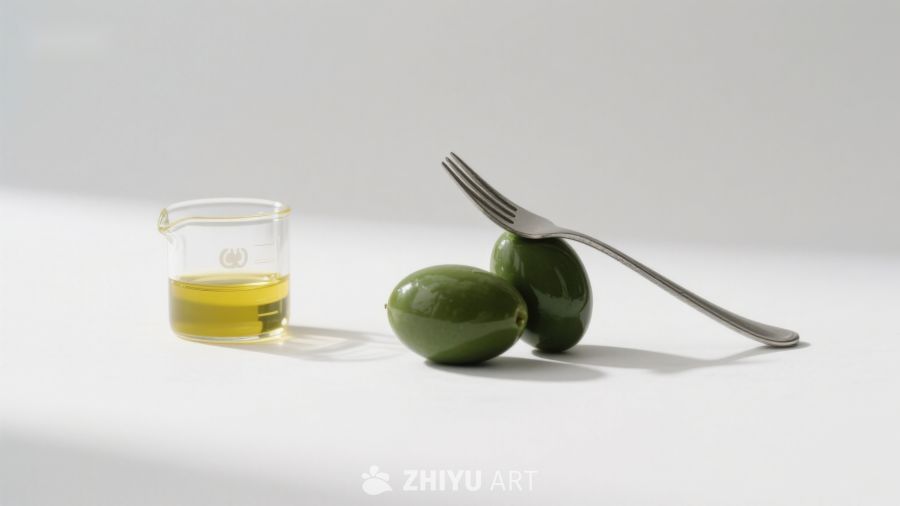 橄榄与油的静物组合