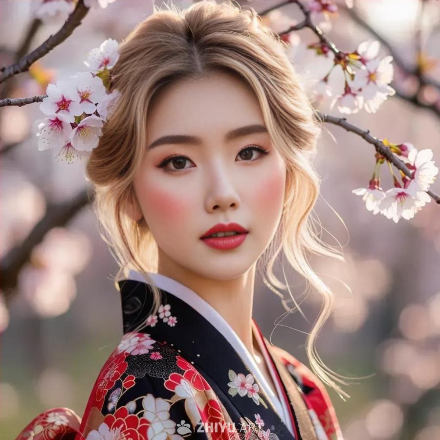 一位年轻女子，面部特征柔和，化着精致的妆容，强调了