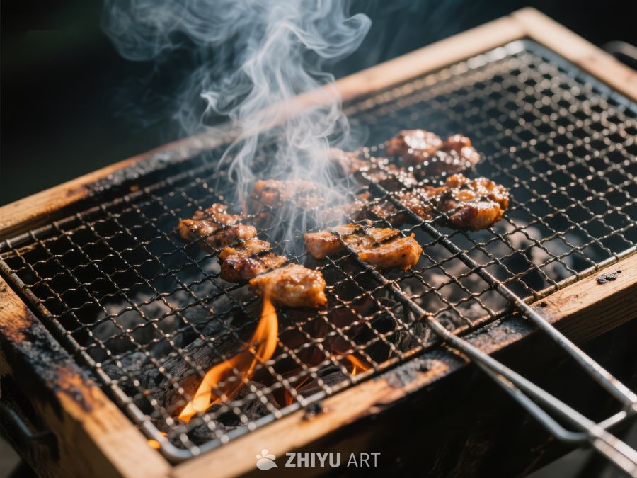 烧烤架上的美味烤肉 665