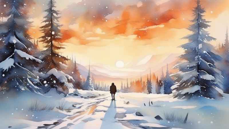 冬季背景图插画雪山雪景 125
