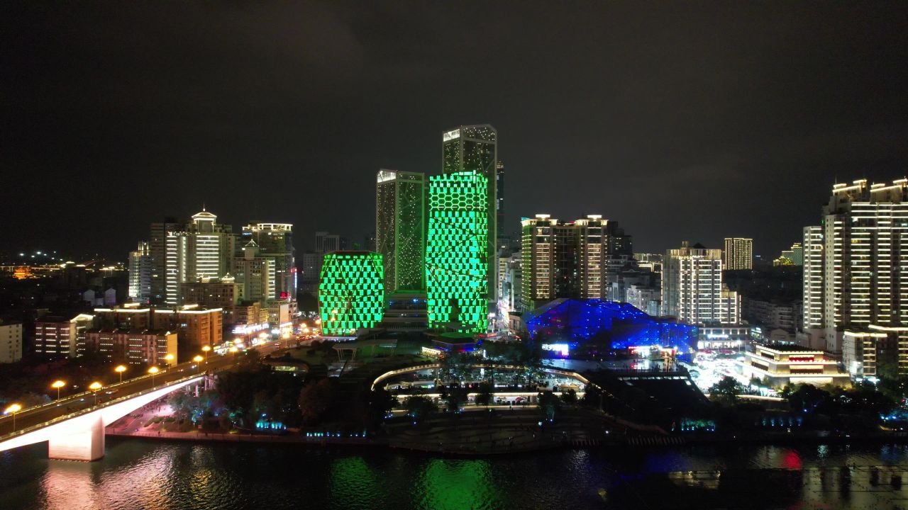 柳州城市夜景灯光航拍