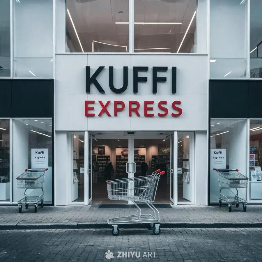 “Kuffi Express”商店的正面，商店招牌