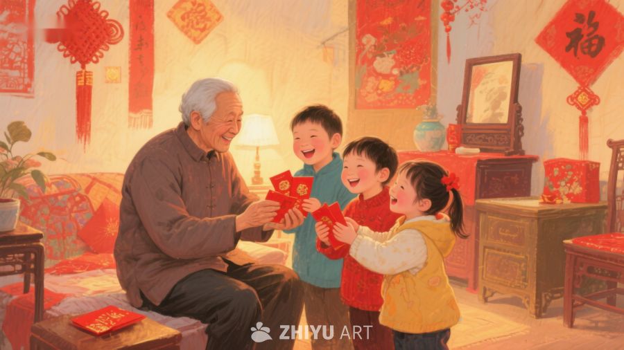 长辈分发红包，孩童喜笑颜开 152