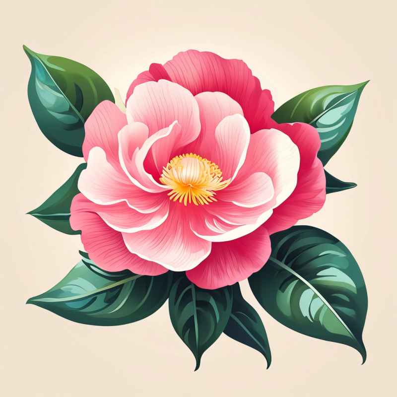 春季山茶花扁平插画 10
