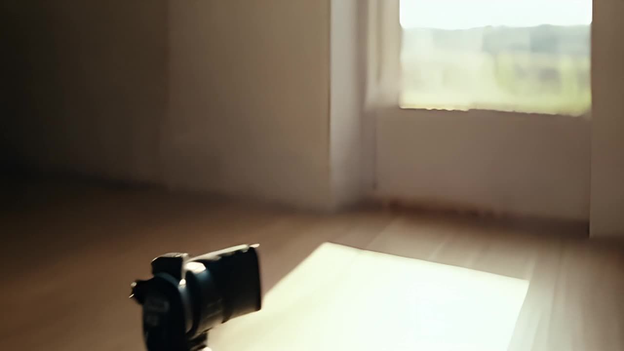 一个房间内，阳光透过窗户照射进来，地板呈现木质纹理