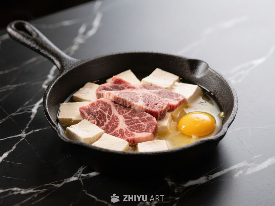 铸铁锅中的豆腐牛肉与生蛋 297