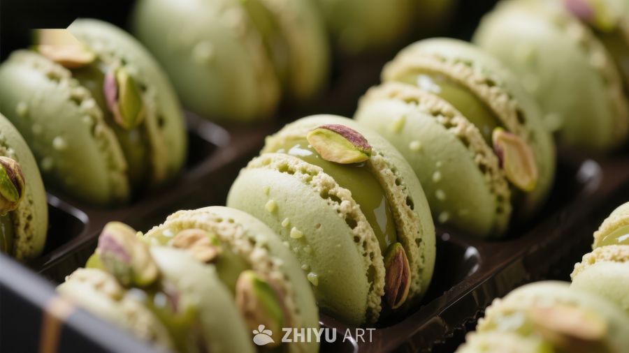 绿色开心果马卡龙特写